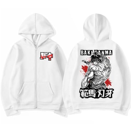 CRYBF Baki Reißverschluss Hoodies Y2K Graphic Print Hooded Männer Frauen Plus Size Sweatshirts Harajuku Zip Up Jacke-White||3XL von CRYBF