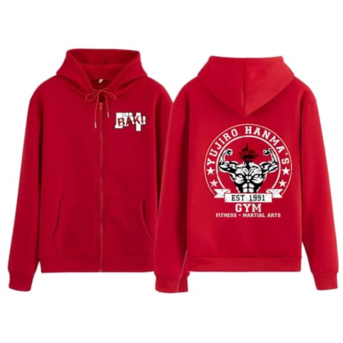 CRYBF Baki Reißverschluss Hoodies Y2K Graphic Print Hooded Männer Frauen Plus Size Sweatshirts Harajuku Zip Up Jacke-red||XS von CRYBF