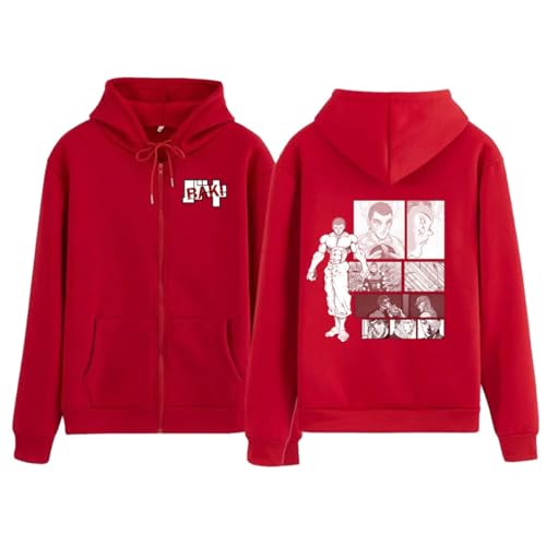 CRYBF Baki Reißverschluss Hoodies Y2K Graphic Print Hooded Männer Frauen Plus Size Sweatshirts Harajuku Zip Up Jacke-red||XS von CRYBF