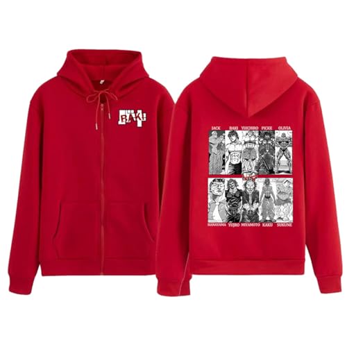 CRYBF Baki Reißverschluss Hoodies Y2K Graphic Print Hooded Männer Frauen Plus Size Sweatshirts Harajuku Zip Up Jacke-red||XXL von CRYBF