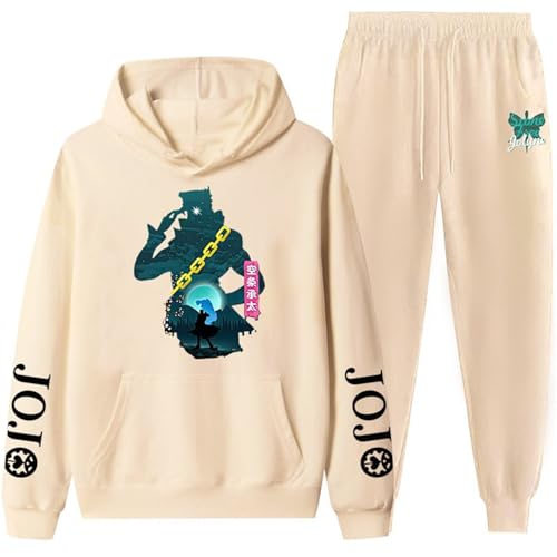 CRYBF Damen Sportbekleidung Zweiteiliges Set JoJo's Fantasy Abenteuer Paar Hoodie, Beinbindungshose, Sporthose Kapuzenset, Unisex-Version-COLOR-12||XL von CRYBF