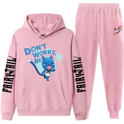 CRYBF Fairy Tail Mode Bedruckt Top Und Hose Für Paare, Lässiges Set Für Frauen, Warmer Und Dicker Jogginganzug Mit Taschen, Kapuzensweatshirt, Sporthose-Color-1||S von CRYBF