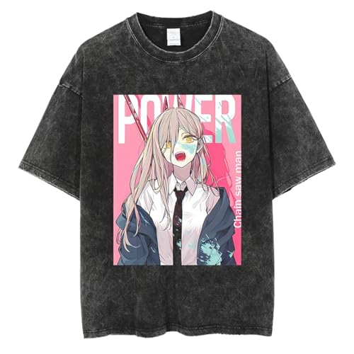 CRYBF Kettensäge Mann Männer Gewaschen Schwarz Tshirt Streetwear Anime Graphic Print T-Shirt Sommer Mode Hip Hop Harajuku T-Shirt Baumwolle Tops Tees-Black-9||L von CRYBF