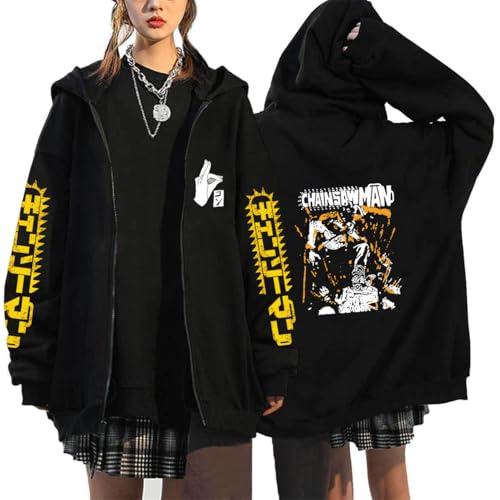 CRYBF Kettensäge Mann Reißverschluss Hoodies Y2K Graphic Print Hooded Männer Frauen Plus Size Sweatshirts Harajuku Zip Up Jacke-Black-1||S von CRYBF