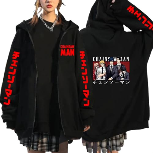 CRYBF Kettensäge Mann Reißverschluss Hoodies Y2K Graphic Print Hooded Männer Frauen Plus Size Sweatshirts Harajuku Zip Up Jacke-Black-1||XL von CRYBF