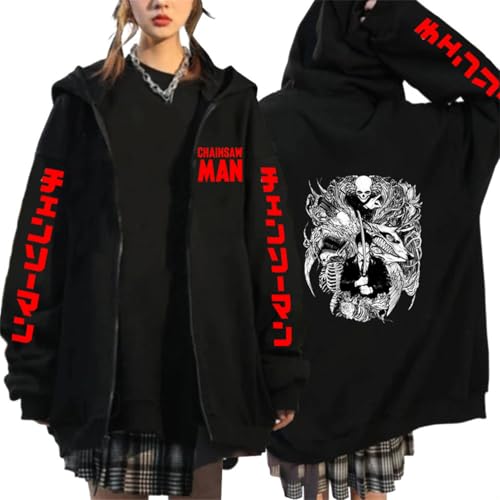 CRYBF Kettensäge Mann Reißverschluss Hoodies Y2K Graphic Print Hooded Männer Frauen Plus Size Sweatshirts Harajuku Zip Up Jacke-Black-1||XXL von CRYBF