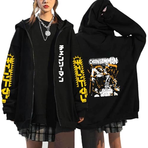 CRYBF Kettensäge Mann Reißverschluss Hoodies Y2K Graphic Print Hooded Männer Frauen Plus Size Sweatshirts Harajuku Zip Up Jacke-Black-1||XXL von CRYBF