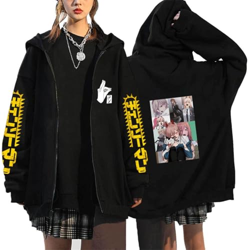 CRYBF Kettensäge Mann Reißverschluss Hoodies Y2K Graphic Print Hooded Männer Frauen Plus Size Sweatshirts Harajuku Zip Up Jacke-Black-2||3XL von CRYBF