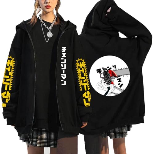 CRYBF Kettensäge Mann Reißverschluss Hoodies Y2K Graphic Print Hooded Männer Frauen Plus Size Sweatshirts Harajuku Zip Up Jacke-Black-2||S von CRYBF