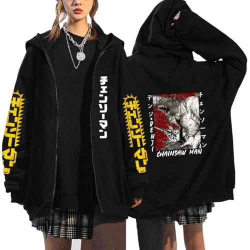 CRYBF Kettensäge Mann Reißverschluss Hoodies Y2K Graphic Print Hooded Männer Frauen Plus Size Sweatshirts Harajuku Zip Up Jacke-Black-2||XS von CRYBF