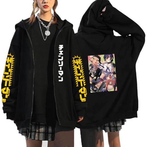 CRYBF Kettensäge Mann Reißverschluss Hoodies Y2K Graphic Print Hooded Männer Frauen Plus Size Sweatshirts Harajuku Zip Up Jacke-Black-3||3XL von CRYBF