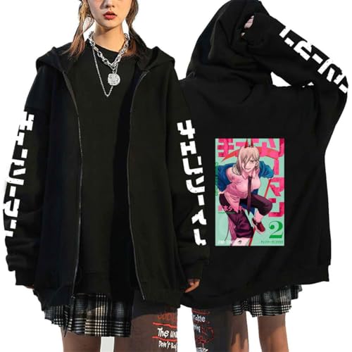 CRYBF Kettensäge Mann Reißverschluss Hoodies Y2K Graphic Print Hooded Männer Frauen Plus Size Sweatshirts Harajuku Zip Up Jacke-Black-3||M von CRYBF