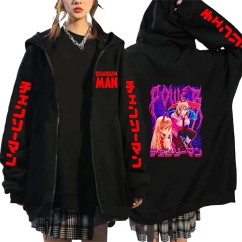 CRYBF Kettensäge Mann Reißverschluss Hoodies Y2K Graphic Print Hooded Männer Frauen Plus Size Sweatshirts Harajuku Zip Up Jacke-Black-3||S von CRYBF