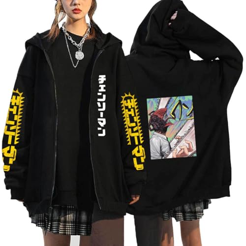 CRYBF Kettensäge Mann Reißverschluss Hoodies Y2K Graphic Print Hooded Männer Frauen Plus Size Sweatshirts Harajuku Zip Up Jacke-Black-3||XXL von CRYBF