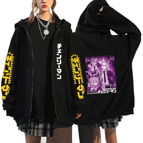 CRYBF Kettensäge Mann Reißverschluss Hoodies Y2K Graphic Print Hooded Männer Frauen Plus Size Sweatshirts Harajuku Zip Up Jacke-Black-4||L von CRYBF