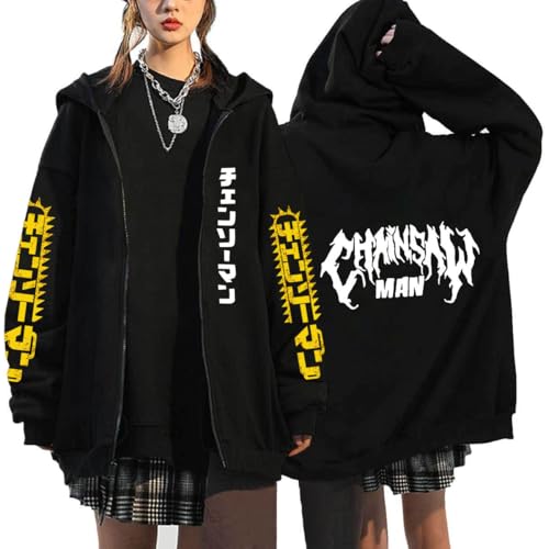 CRYBF Kettensäge Mann Reißverschluss Hoodies Y2K Graphic Print Hooded Männer Frauen Plus Size Sweatshirts Harajuku Zip Up Jacke-Black-4||L von CRYBF