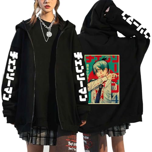 CRYBF Kettensäge Mann Reißverschluss Hoodies Y2K Graphic Print Hooded Männer Frauen Plus Size Sweatshirts Harajuku Zip Up Jacke-Black-5||S von CRYBF