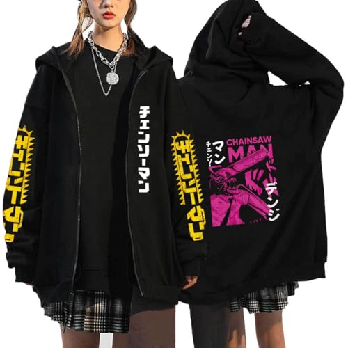 CRYBF Kettensäge Mann Reißverschluss Hoodies Y2K Graphic Print Hooded Männer Frauen Plus Size Sweatshirts Harajuku Zip Up Jacke-Black-5||XL von CRYBF