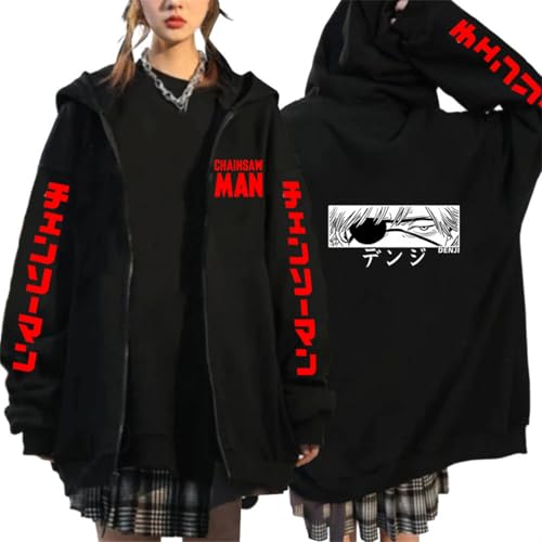 CRYBF Kettensäge Mann Reißverschluss Hoodies Y2K Graphic Print Hooded Männer Frauen Plus Size Sweatshirts Harajuku Zip Up Jacke-Black-6||3XL von CRYBF