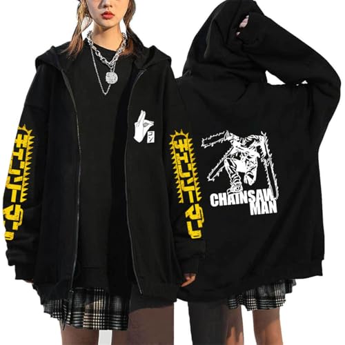 CRYBF Kettensäge Mann Reißverschluss Hoodies Y2K Graphic Print Hooded Männer Frauen Plus Size Sweatshirts Harajuku Zip Up Jacke-Black-6||XS von CRYBF