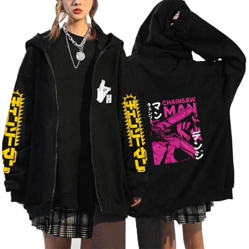 CRYBF Kettensäge Mann Reißverschluss Hoodies Y2K Graphic Print Hooded Männer Frauen Plus Size Sweatshirts Harajuku Zip Up Jacke-Black-8||S von CRYBF