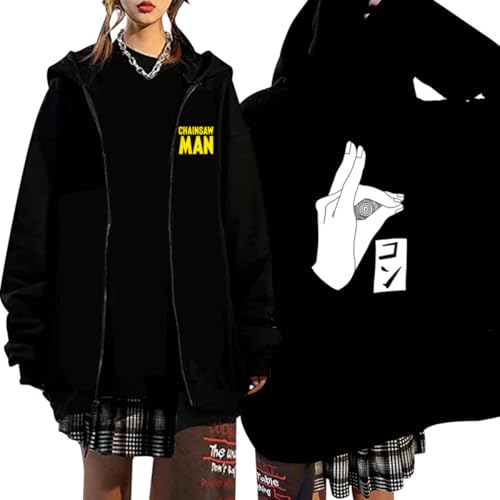 CRYBF Kettensäge Mann Reißverschluss Hoodies Y2K Graphic Print Hooded Männer Frauen Plus Size Sweatshirts Harajuku Zip Up Jacke-Black||XS von CRYBF