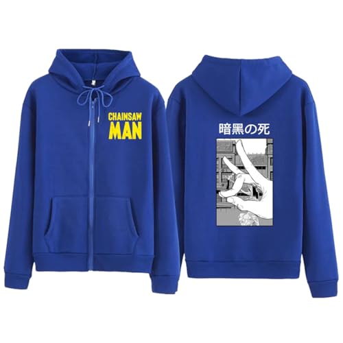 CRYBF Kettensäge Mann Reißverschluss Hoodies Y2K Graphic Print Hooded Männer Frauen Plus Size Sweatshirts Harajuku Zip Up Jacke-Blue||3XL von CRYBF