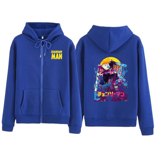 CRYBF Kettensäge Mann Reißverschluss Hoodies Y2K Graphic Print Hooded Männer Frauen Plus Size Sweatshirts Harajuku Zip Up Jacke-Blue||3XL von CRYBF