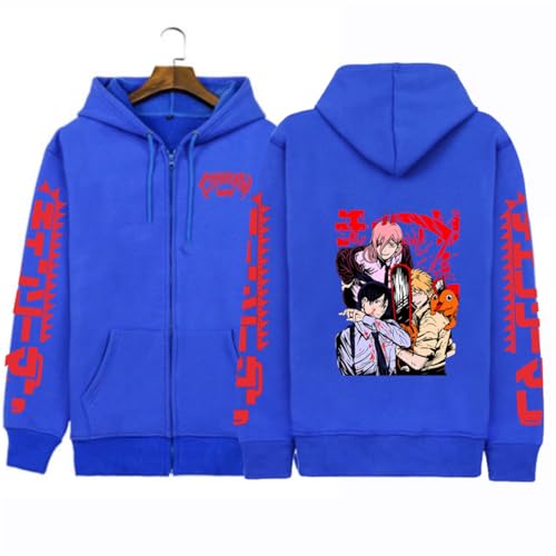 CRYBF Kettensäge Mann Reißverschluss Hoodies Y2K Graphic Print Hooded Männer Frauen Plus Size Sweatshirts Harajuku Zip Up Jacke-Blue||S von CRYBF