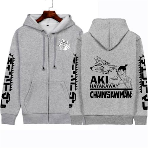 CRYBF Kettensäge Mann Reißverschluss Hoodies Y2K Graphic Print Hooded Männer Frauen Plus Size Sweatshirts Harajuku Zip Up Jacke-Grey||L von CRYBF