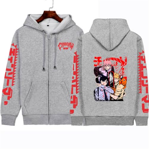 CRYBF Kettensäge Mann Reißverschluss Hoodies Y2K Graphic Print Hooded Männer Frauen Plus Size Sweatshirts Harajuku Zip Up Jacke-Grey||XS von CRYBF