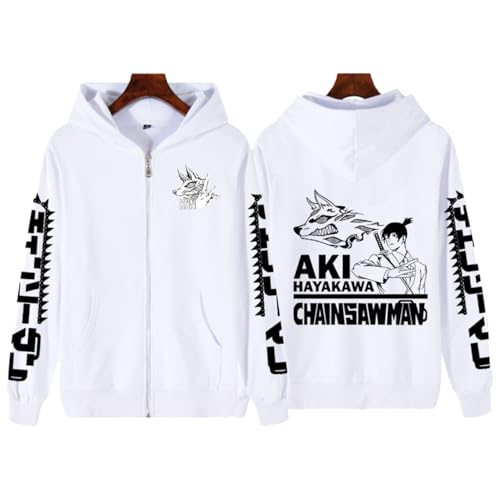 CRYBF Kettensäge Mann Reißverschluss Hoodies Y2K Graphic Print Hooded Männer Frauen Plus Size Sweatshirts Harajuku Zip Up Jacke-White||S von CRYBF