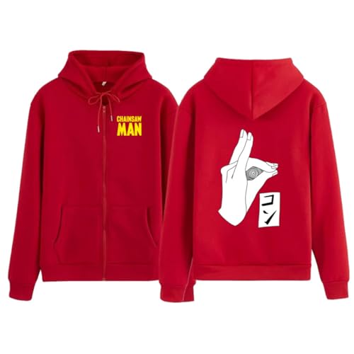 CRYBF Kettensäge Mann Reißverschluss Hoodies Y2K Graphic Print Hooded Männer Frauen Plus Size Sweatshirts Harajuku Zip Up Jacke-red||3XL von CRYBF