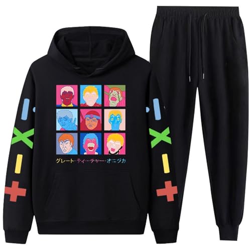 CRYBF Männer Und Frauen Universell Große Lehrer Onizuka Mode Gedruckte Sportanzug Herbst Und Winter Neue Kapuze Set Langärmeliges Sweatshirt Mit Tasche Freizeithose-Color-5||XXL von CRYBF