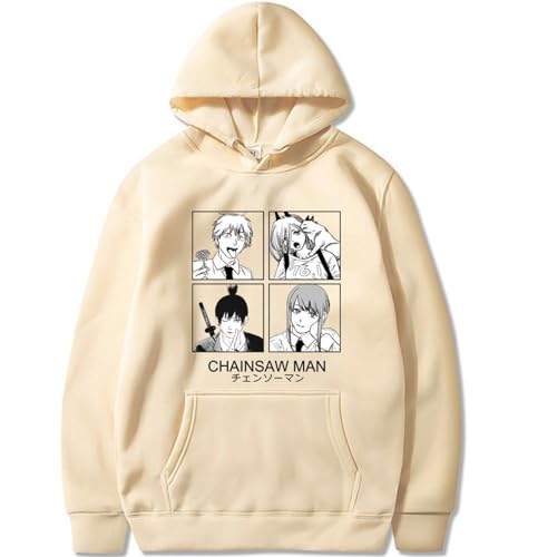 Chainsaw Man Herren Und Damen Hoodie Anime Printed Hoodie Streetwear Casual Sweatshirt Y2K Fashion Casual Pullover Long Sleeve Loose Top Street-BEIGE||L von CRYBF