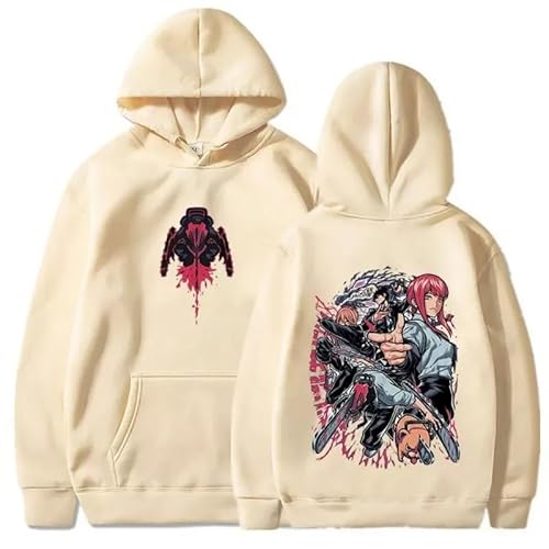 Chainsaw Man Herren Und Damen Hoodie Anime Printed Hoodie Streetwear Casual Sweatshirt Y2K Fashion Casual Pullover Long Sleeve Loose Top Street-BEIGE||XL von CRYBF