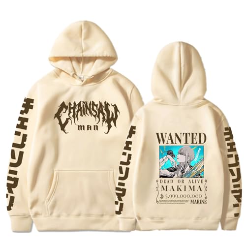 Chainsaw Man Herren Und Damen Hoodie Anime Printed Hoodie Streetwear Casual Sweatshirt Y2K Fashion Casual Pullover Long Sleeve Loose Top Street-BEIGE||XS von CRYBF