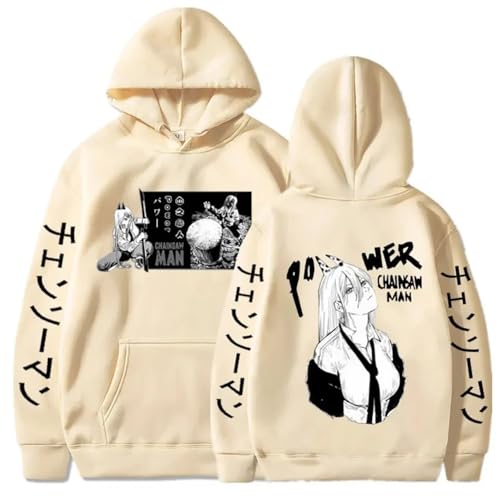 Chainsaw Man Herren Und Damen Hoodie Anime Printed Hoodie Streetwear Casual Sweatshirt Y2K Fashion Casual Pullover Long Sleeve Loose Top Street-BEIGE||XXL von CRYBF