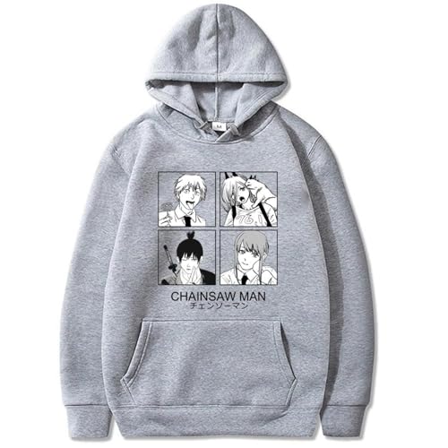 Chainsaw Man Herren Und Damen Hoodie Anime Printed Hoodie Streetwear Casual Sweatshirt Y2K Fashion Casual Pullover Long Sleeve Loose Top Street-Gris||S von CRYBF