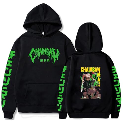 Chainsaw Man Herren Und Damen Hoodie Anime Printed Hoodie Streetwear Casual Sweatshirt Y2K Fashion Casual Pullover Long Sleeve Loose Top Street-Negro||3XL von CRYBF