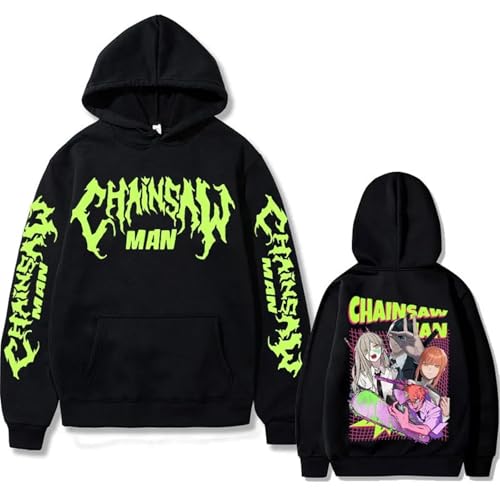 Chainsaw Man Herren Und Damen Hoodie Anime Printed Hoodie Streetwear Casual Sweatshirt Y2K Fashion Casual Pullover Long Sleeve Loose Top Street-Negro||XXL von CRYBF