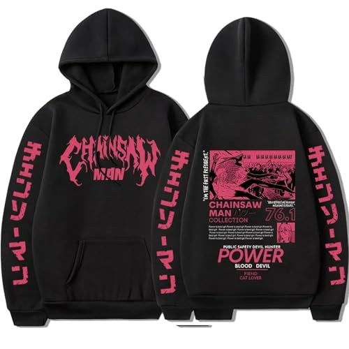 Chainsaw Man Herren Und Damen Hoodie Anime Printed Hoodie Streetwear Casual Sweatshirt Y2K Fashion Casual Pullover Long Sleeve Loose Top Street-Negro||XXS von CRYBF