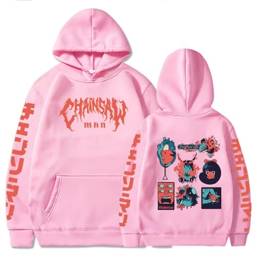 Chainsaw Man Herren Und Damen Hoodie Anime Printed Hoodie Streetwear Casual Sweatshirt Y2K Fashion Casual Pullover Long Sleeve Loose Top Street-PINK||XXL von CRYBF