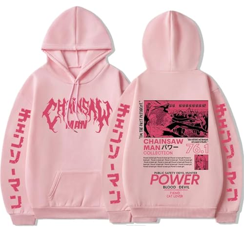 Chainsaw Man Herren Und Damen Hoodie Anime Printed Hoodie Streetwear Casual Sweatshirt Y2K Fashion Casual Pullover Long Sleeve Loose Top Street-PINK||XXL von CRYBF