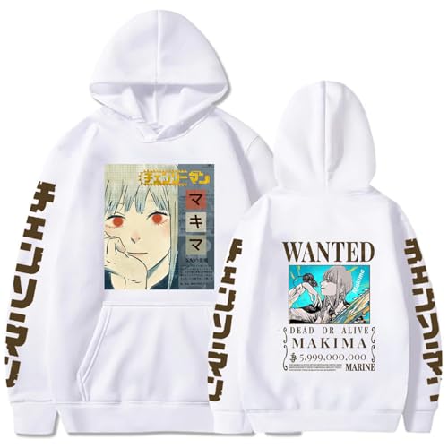 Chainsaw Man Herren Und Damen Hoodie Anime Printed Hoodie Streetwear Casual Sweatshirt Y2K Fashion Casual Pullover Long Sleeve Loose Top Street-White||3XL von CRYBF