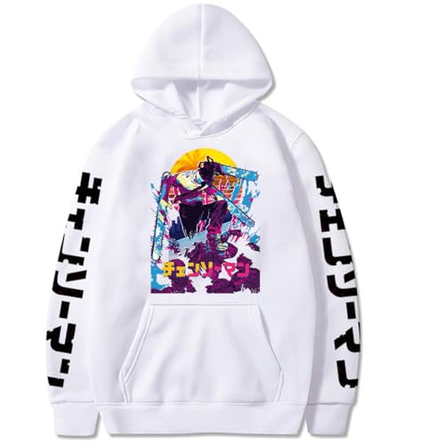 Chainsaw Man Herren Und Damen Hoodie Anime Printed Hoodie Streetwear Casual Sweatshirt Y2K Fashion Casual Pullover Long Sleeve Loose Top Street-White||L von CRYBF