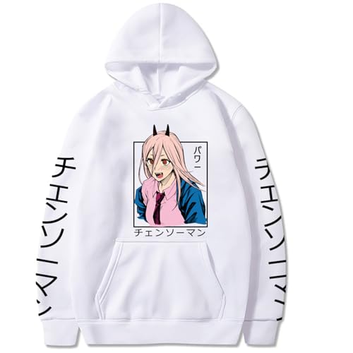 Chainsaw Man Herren Und Damen Hoodie Anime Printed Hoodie Streetwear Casual Sweatshirt Y2K Fashion Casual Pullover Long Sleeve Loose Top Street-White||M von CRYBF