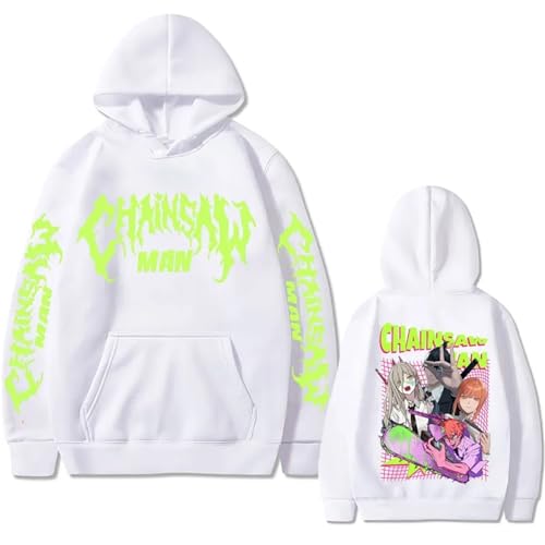 Chainsaw Man Herren Und Damen Hoodie Anime Printed Hoodie Streetwear Casual Sweatshirt Y2K Fashion Casual Pullover Long Sleeve Loose Top Street-White||M von CRYBF