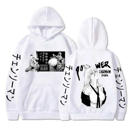 Chainsaw Man Herren Und Damen Hoodie Anime Printed Hoodie Streetwear Casual Sweatshirt Y2K Fashion Casual Pullover Long Sleeve Loose Top Street-White||XL von CRYBF