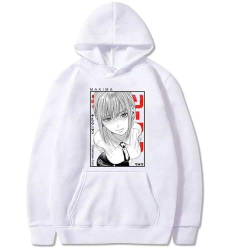 Chainsaw Man Herren Und Damen Hoodie Anime Printed Hoodie Streetwear Casual Sweatshirt Y2K Fashion Casual Pullover Long Sleeve Loose Top Street-White||XL von CRYBF